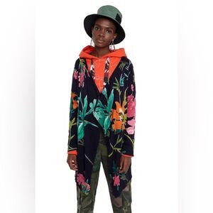 Desigual deep navy floral longline thin cardigan sz medium